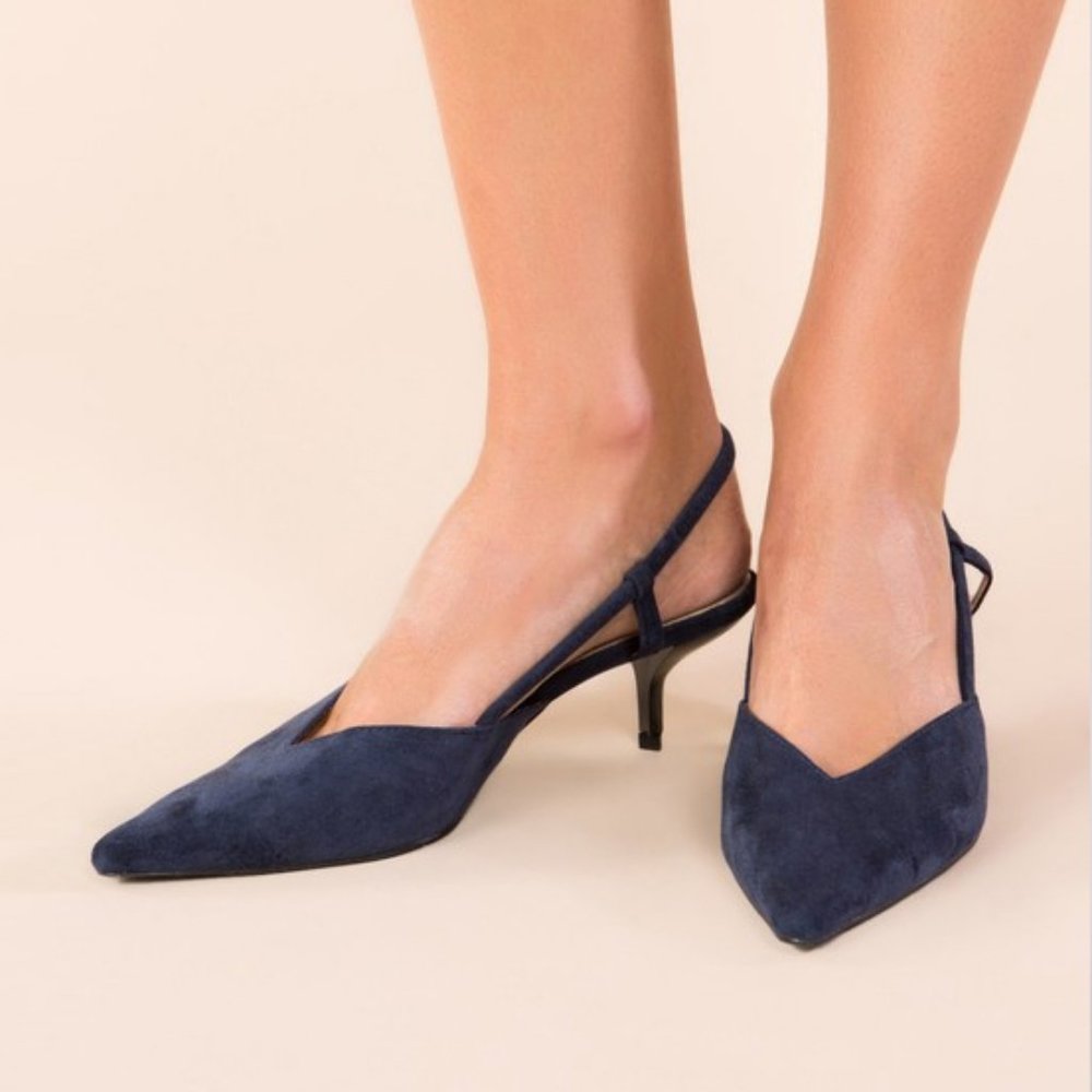 NEW Navy Blue Suede Pointy Toe Kitten Heel Shoes